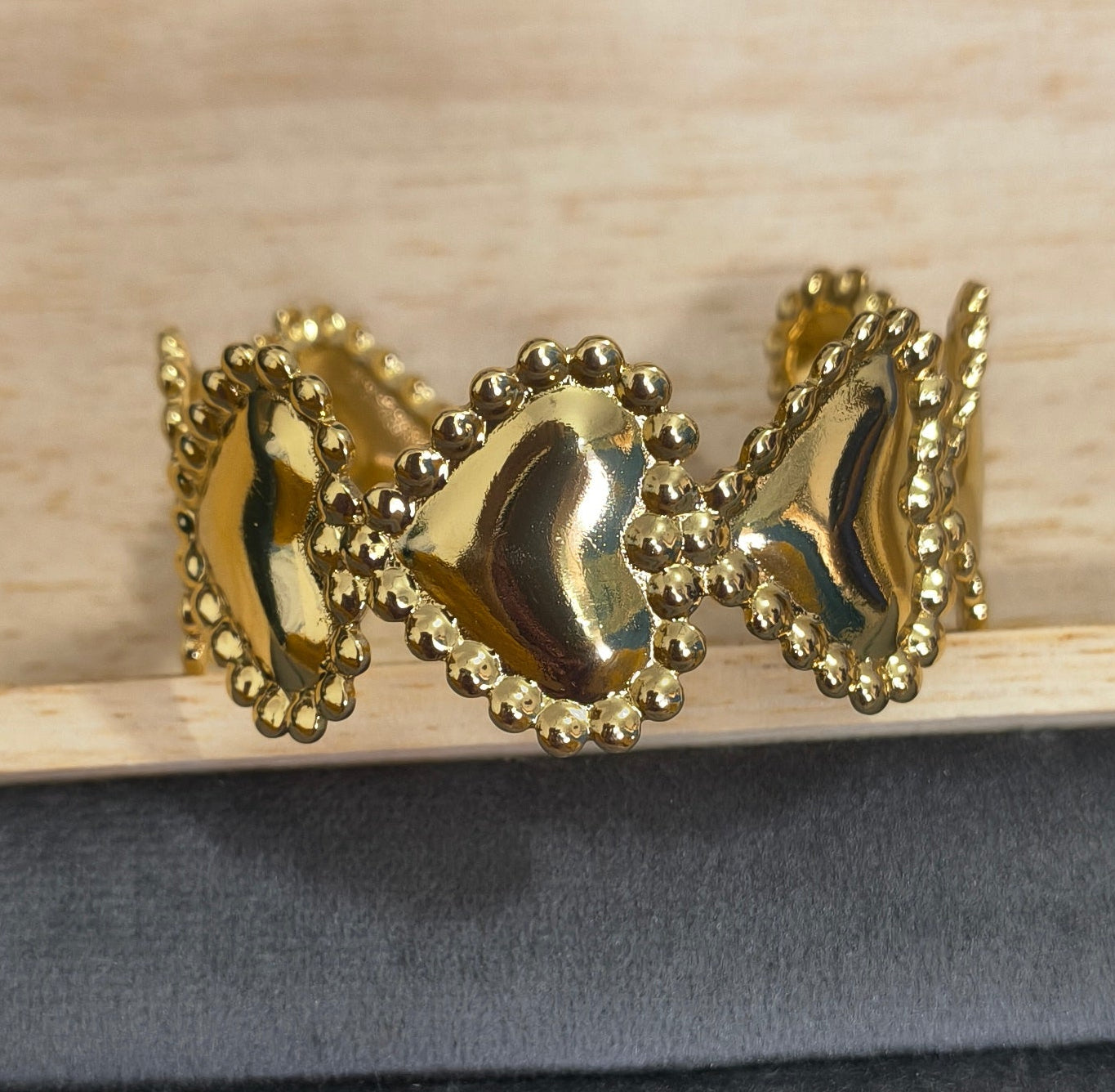 Antitarnish Bold Hearts Cuff Bracelet 18K Gold Plated