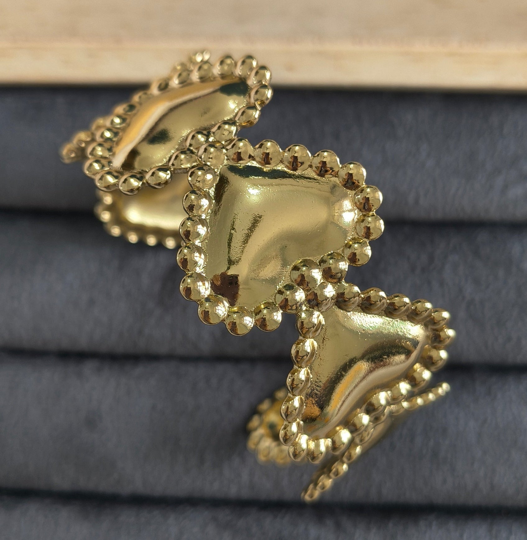 Antitarnish Bold Hearts Cuff Bracelet 18K Gold Plated