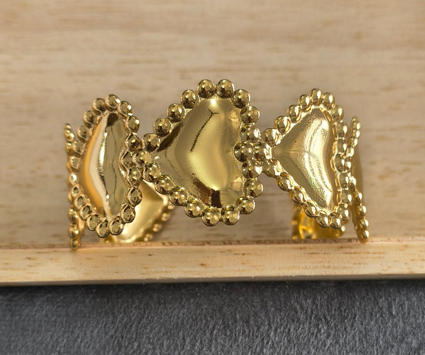 Antitarnish Bold Hearts Cuff Bracelet 18K Gold Plated