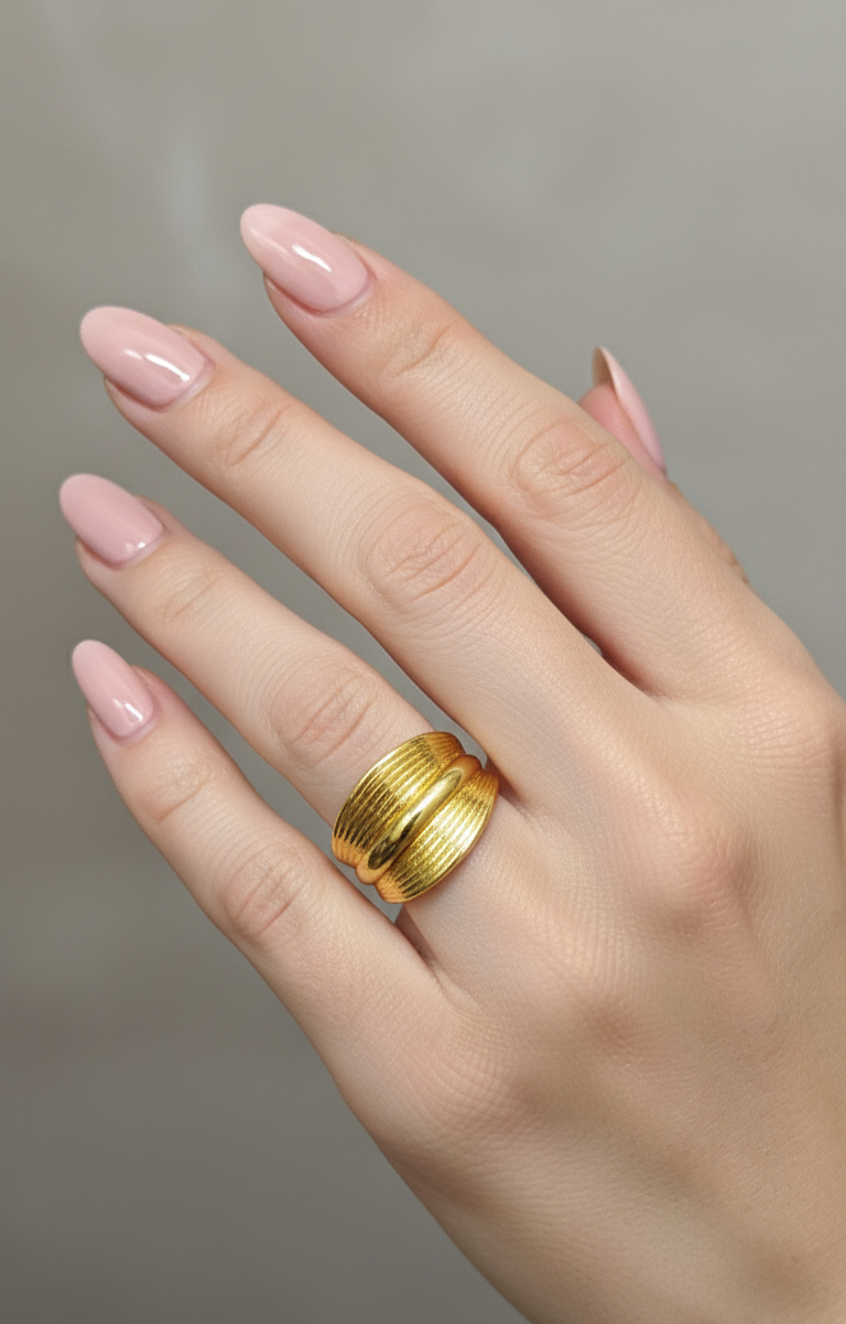 Antitarnish Bright Gold Plated Chunky Curled Ring