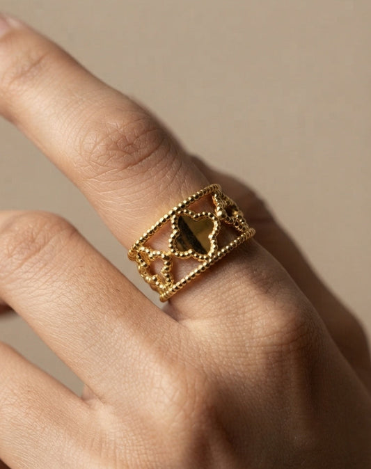 Antitarnish Bright Gold Plated Chunky Flower Ring