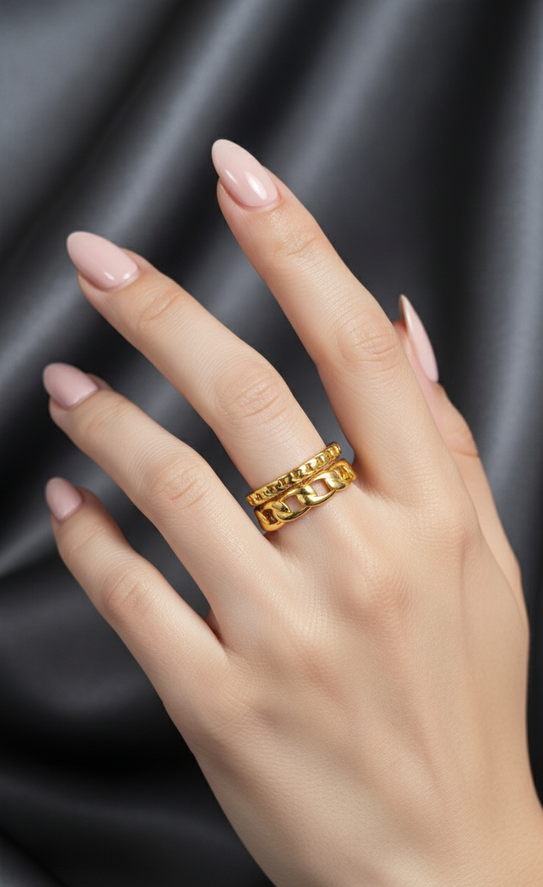 Antitarnish Bright Gold Plated Chunky Link Chain Ring