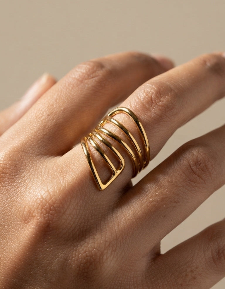 Antitarnish Bright Gold Plated Chunky Statement Ring