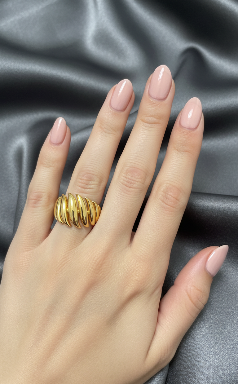 Antitarnish Bright Gold Plated Chunky Twisted Ring
