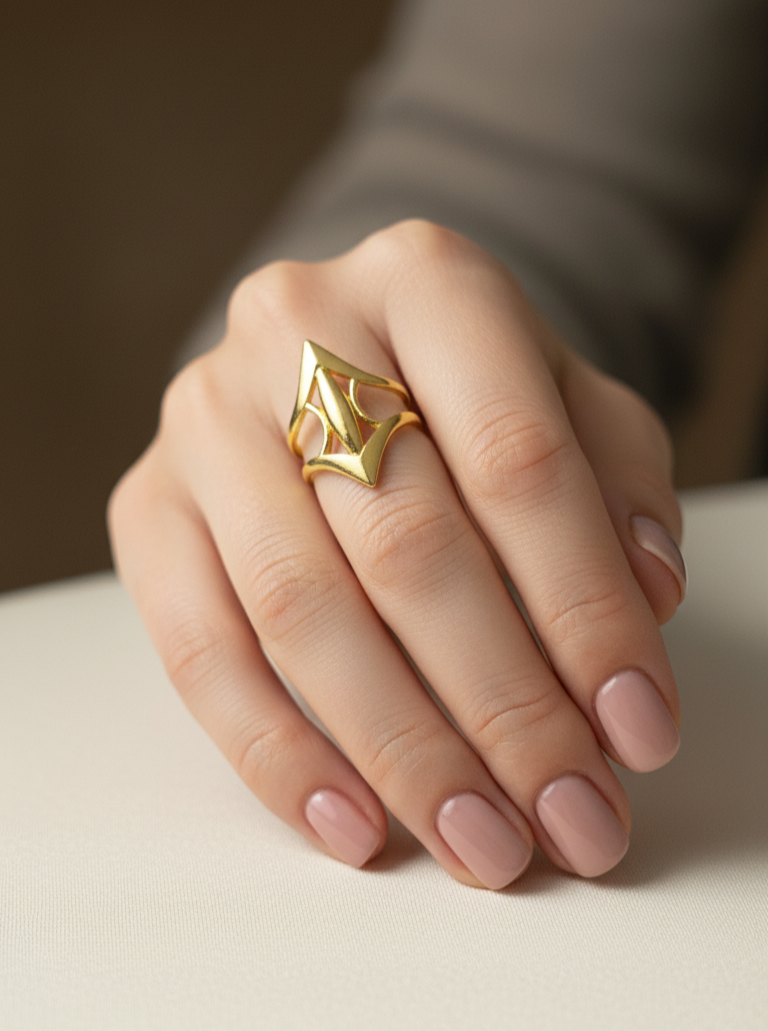 Antitarnish Bright Gold Plated Stylish Big Statement Ring