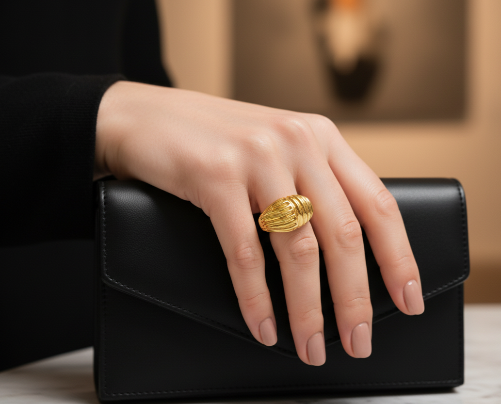 Antitarnish Bright Gold Plated Twisted Lines Ring