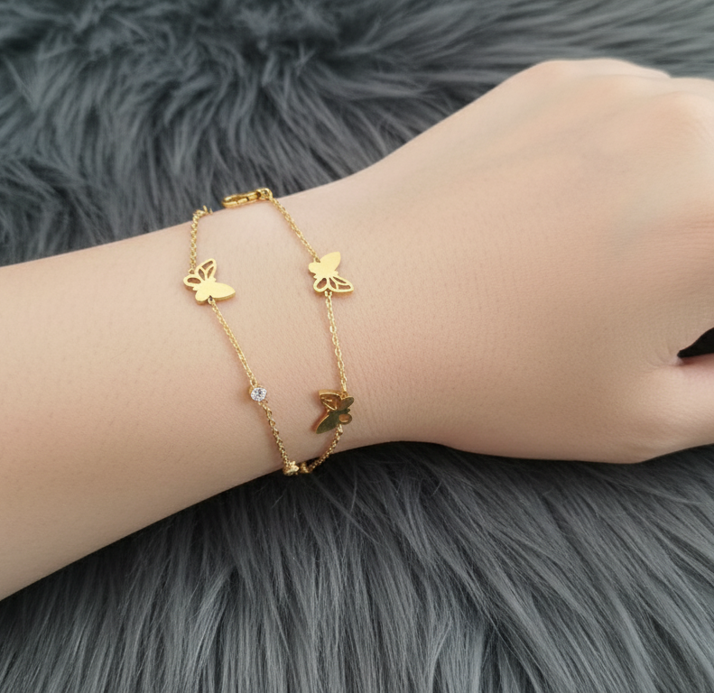 Antitarnish Butterfly Charms Chain Bracelet 18K Gold Plated