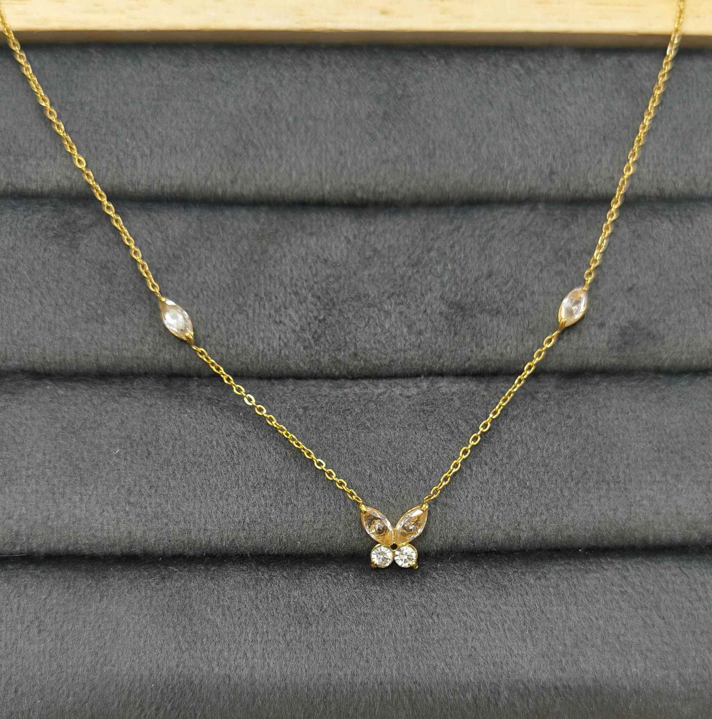Antitarnish Butterfly Diamond Studded Necklace 18k Gold Plated