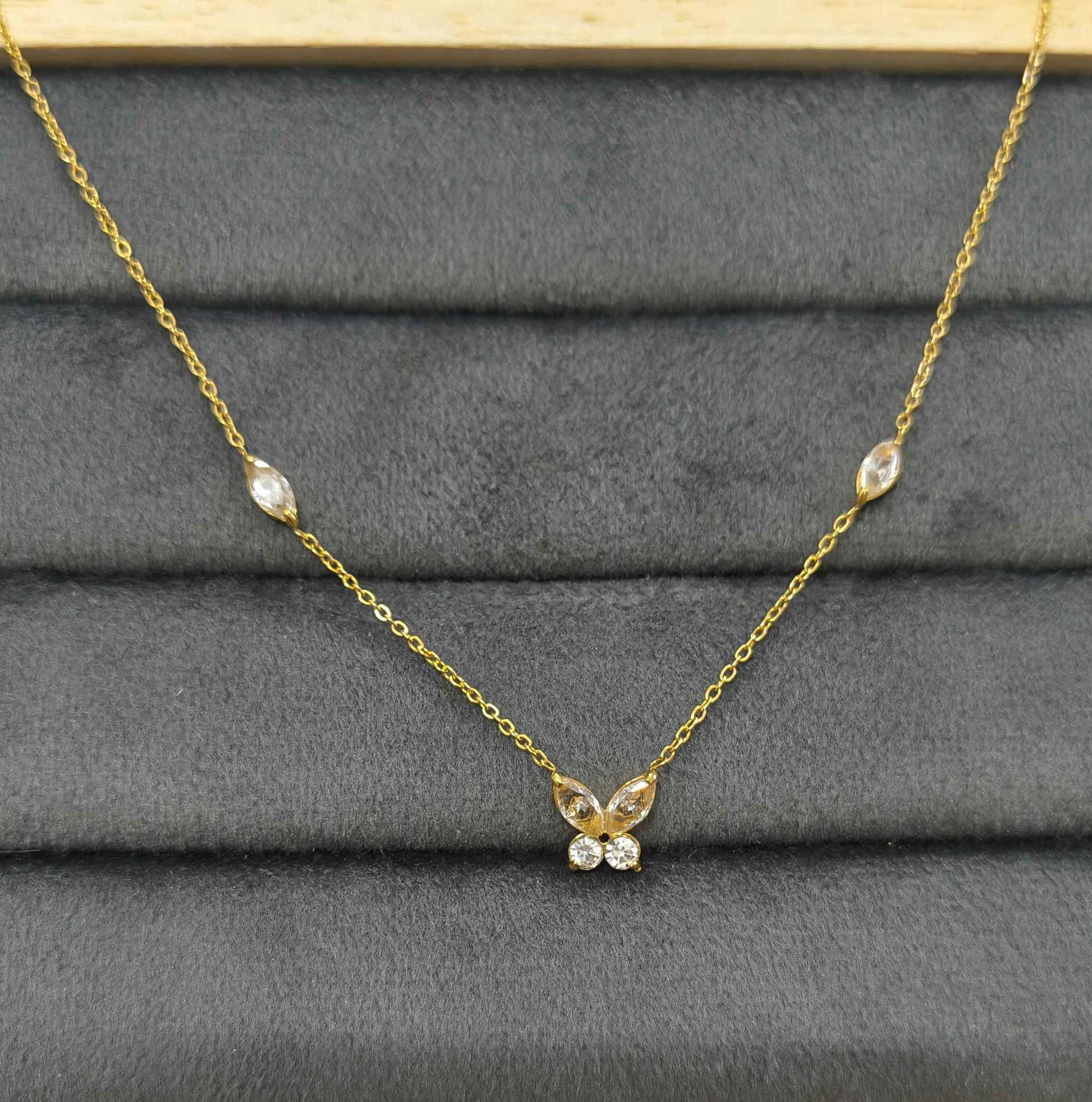 Antitarnish Butterfly Diamond Studded Necklace 18k Gold Plated