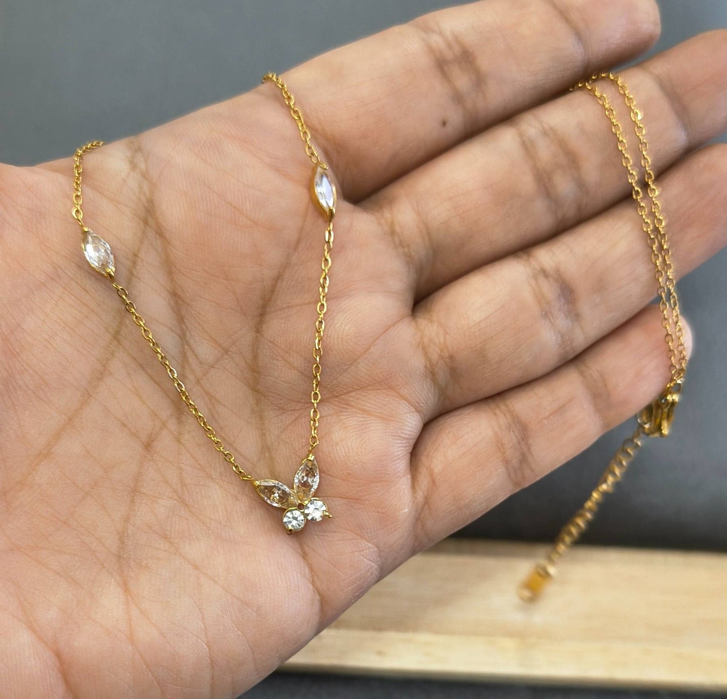 Antitarnish Butterfly Diamond Studded Necklace 18k Gold Plated