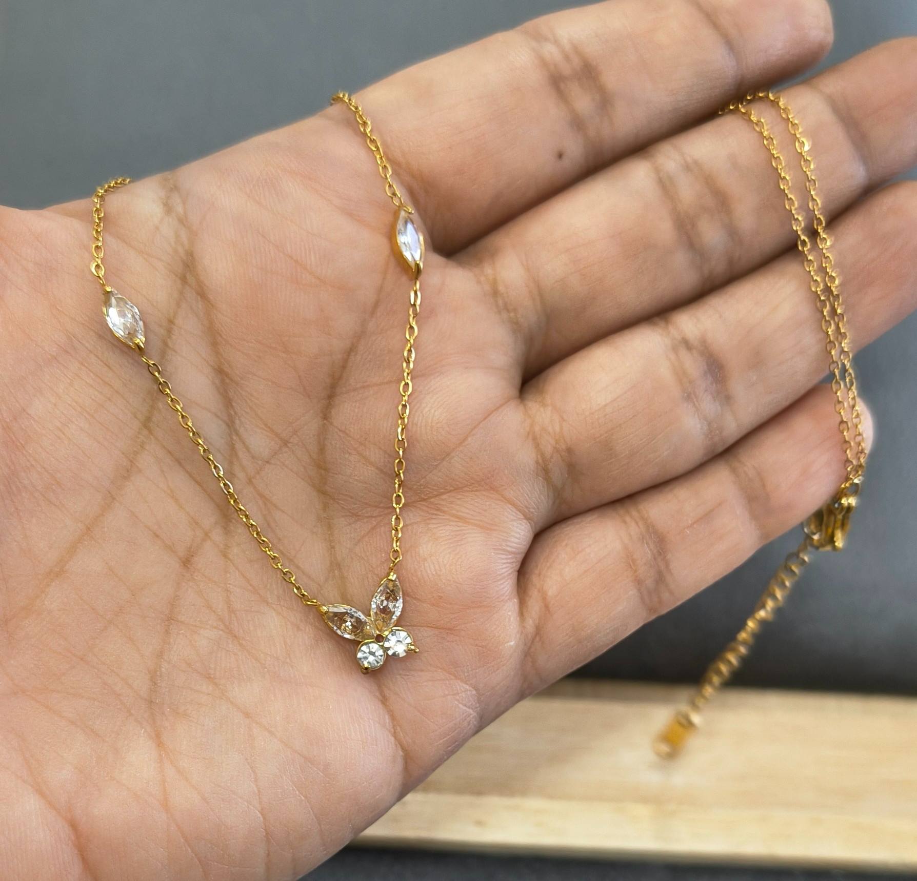 Antitarnish Butterfly Diamond Studded Necklace 18k Gold Plated
