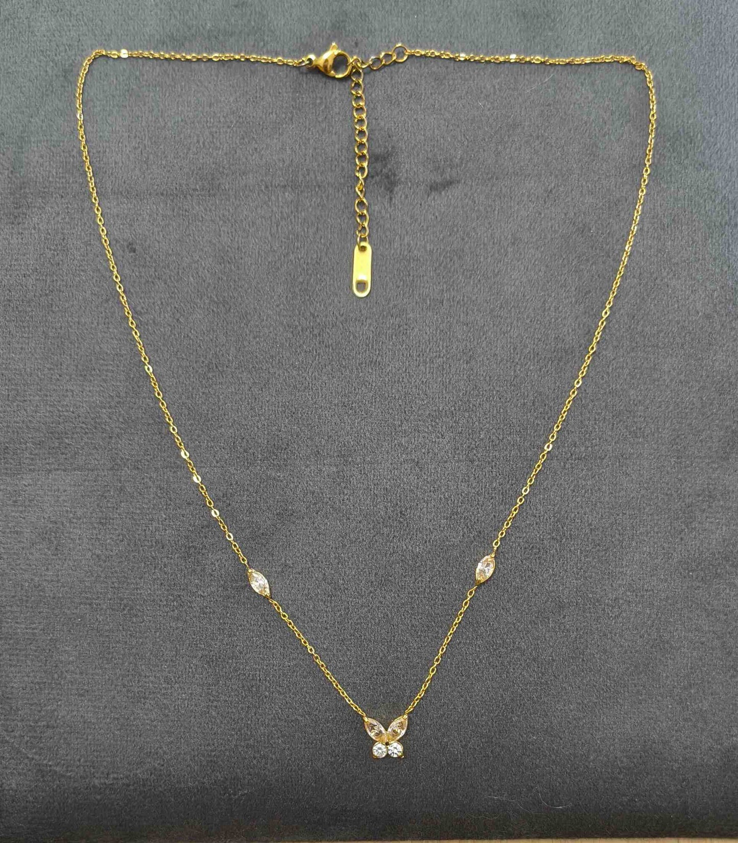 Antitarnish Butterfly Diamond Studded Necklace 18k Gold Plated
