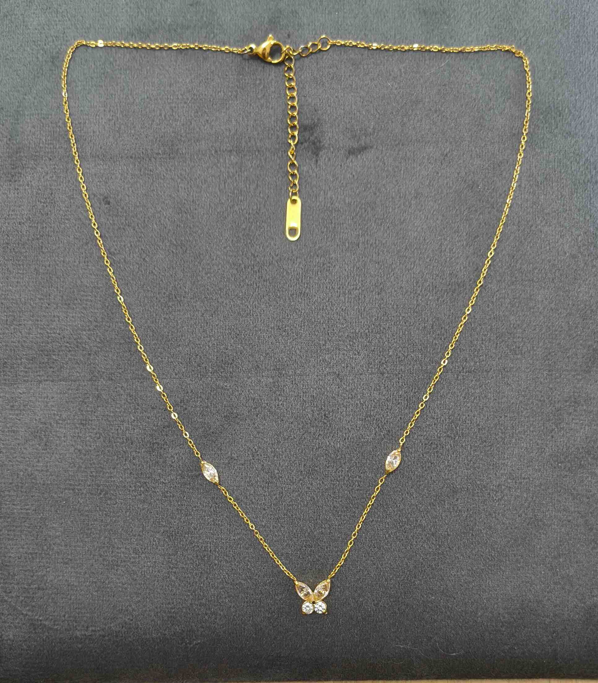 Antitarnish Butterfly Diamond Studded Necklace 18k Gold Plated