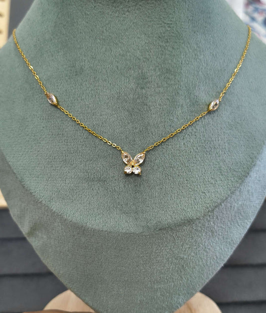 Antitarnish Butterfly Diamond Studded Necklace 18k Gold Plated
