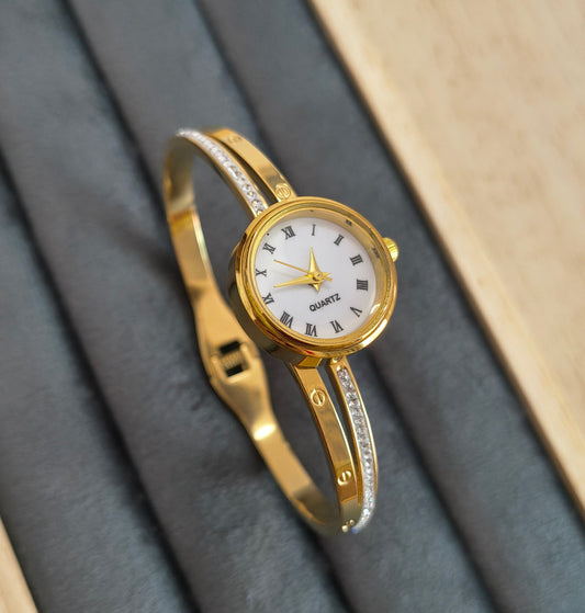 Antitarnish Cartier Style Openable Bracelet Watch 18K Gold Plated