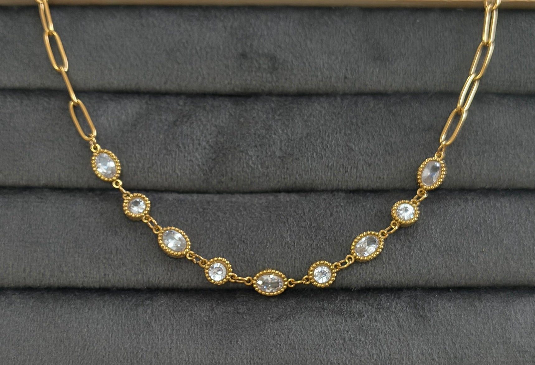 Antitarnish Clear Charms Paperclip Necklace 18K Gold Plated