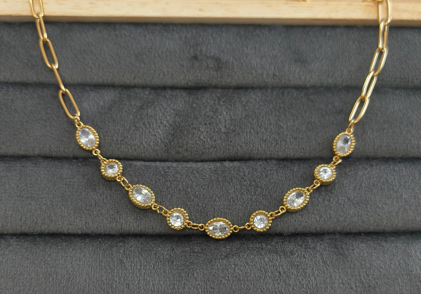 Antitarnish Clear Charms Paperclip Necklace 18K Gold Plated