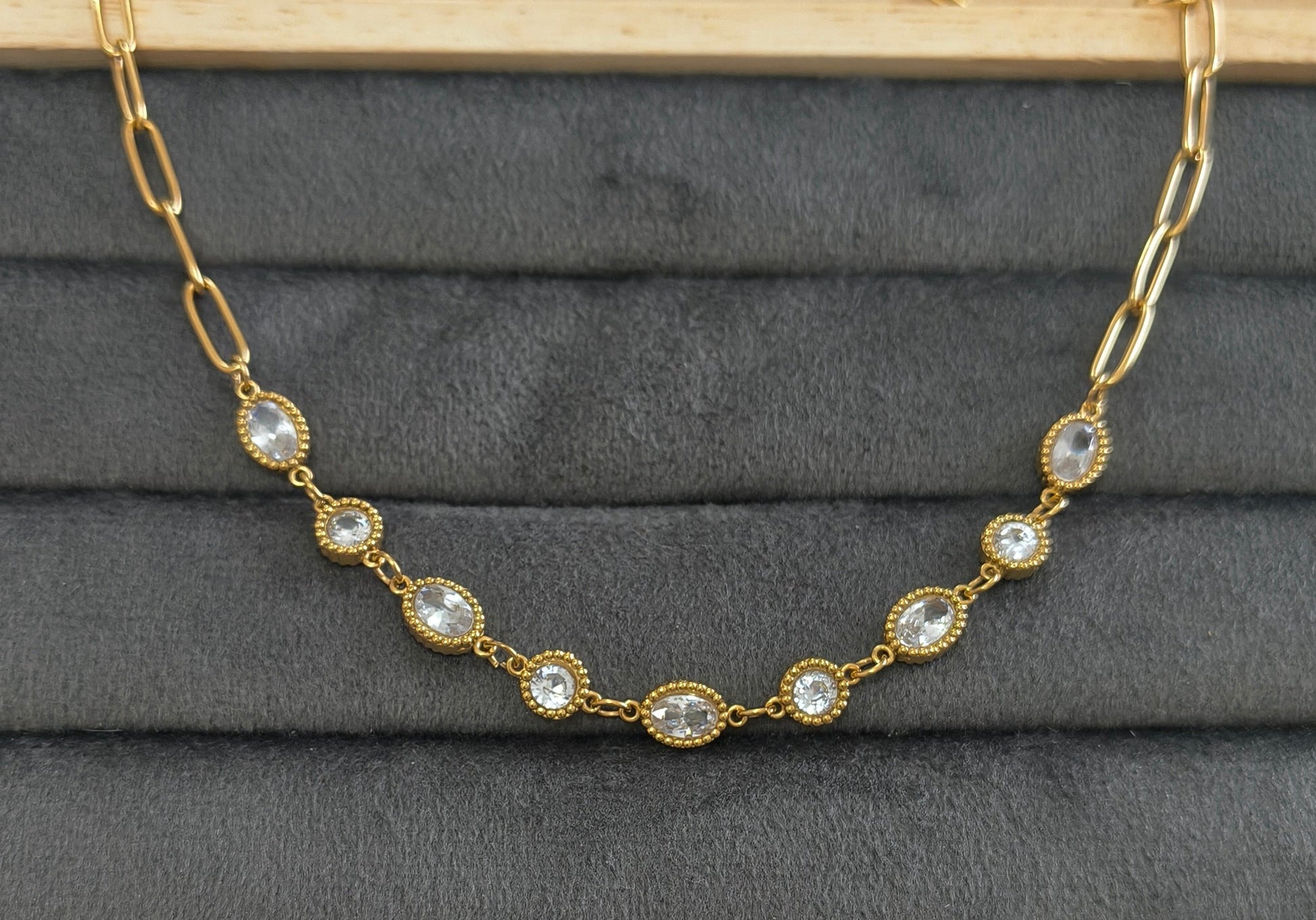 Antitarnish Clear Charms Paperclip Necklace 18K Gold Plated