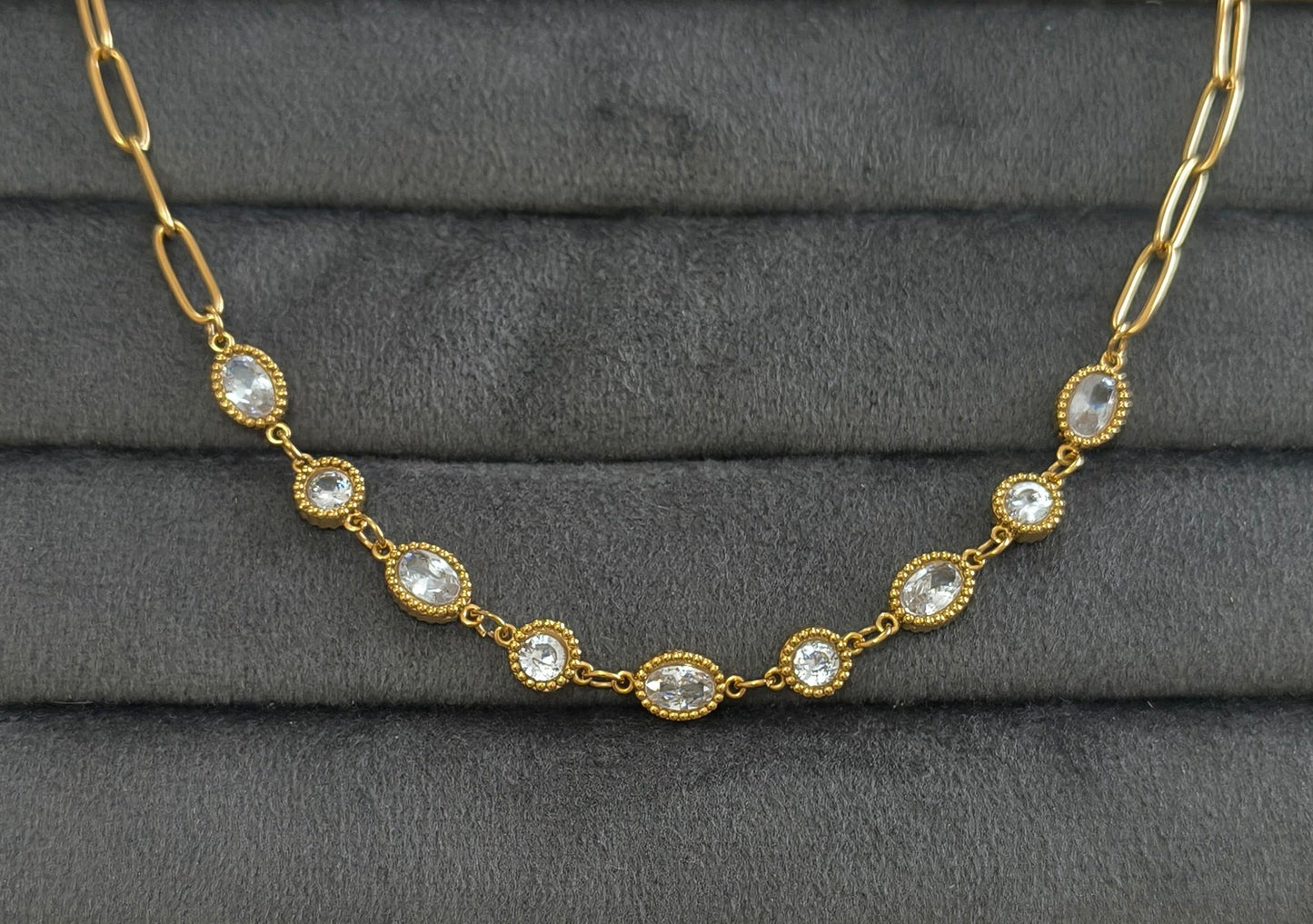 Antitarnish Clear Charms Paperclip Necklace 18K Gold Plated