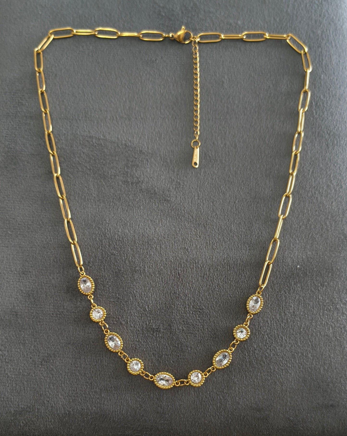 Antitarnish Clear Charms Paperclip Necklace 18K Gold Plated