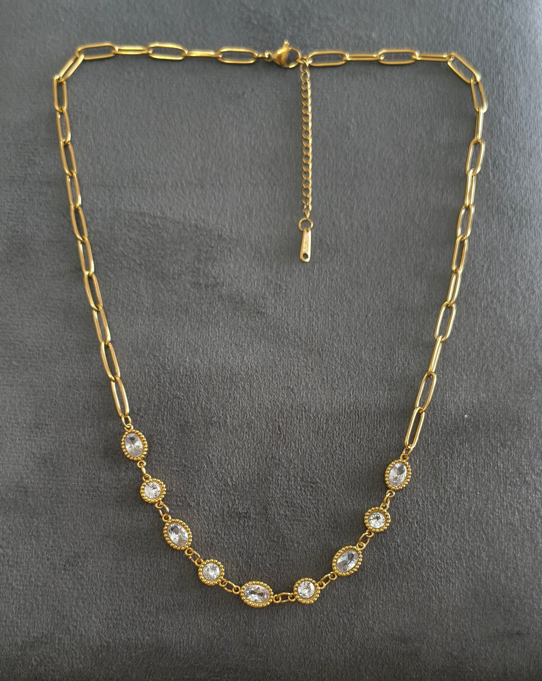 Antitarnish Clear Charms Paperclip Necklace 18K Gold Plated