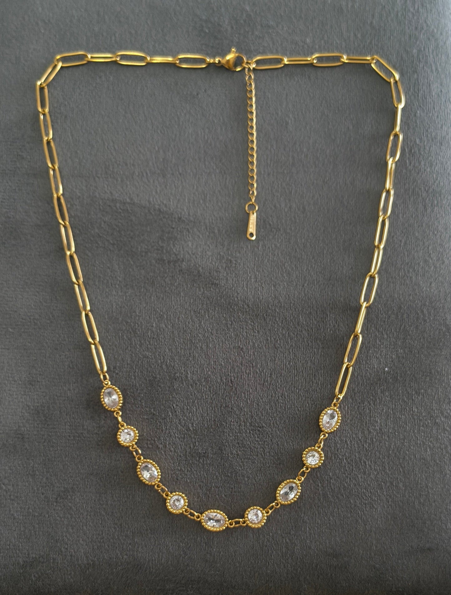 Antitarnish Clear Charms Paperclip Necklace 18K Gold Plated