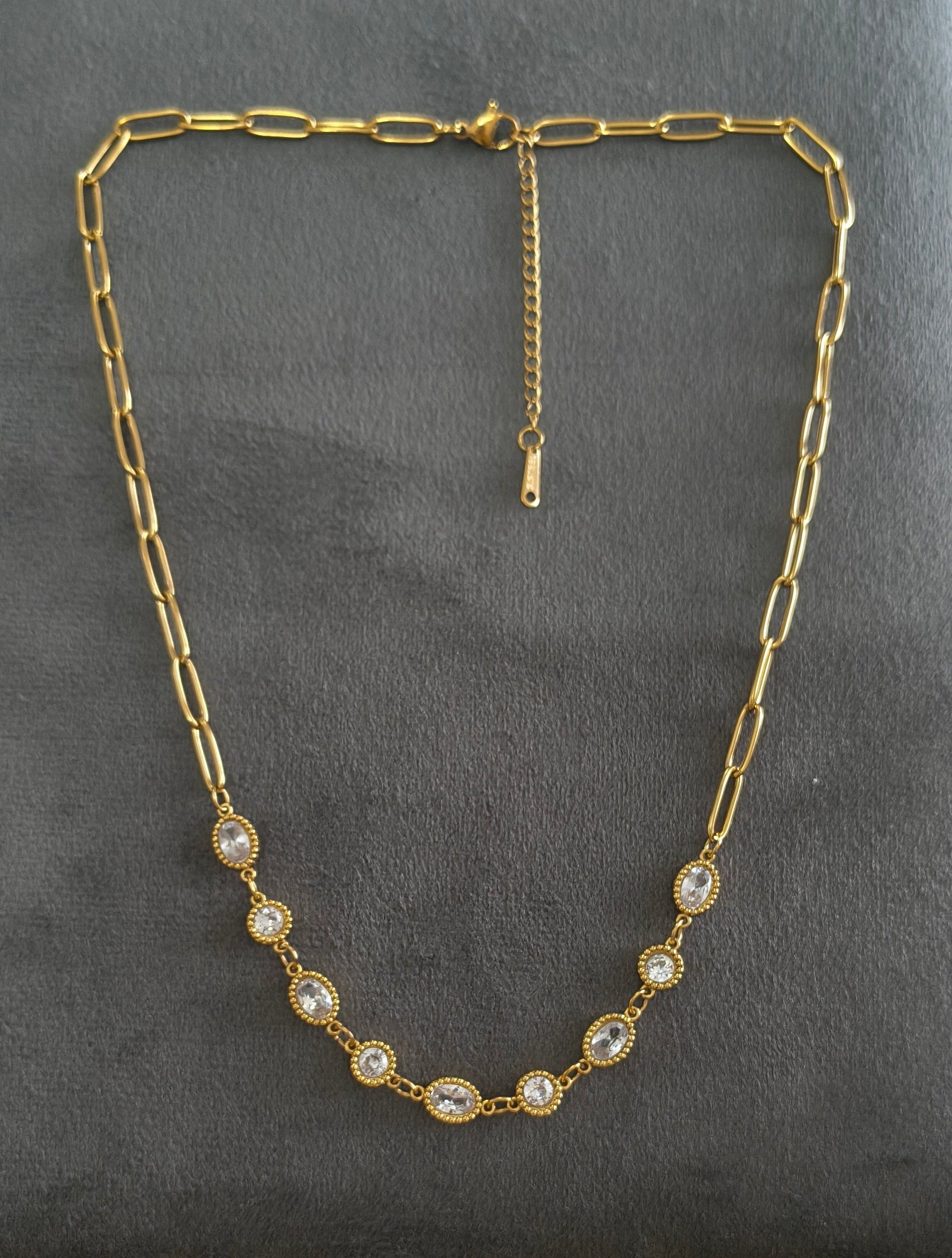 Antitarnish Clear Charms Paperclip Necklace 18K Gold Plated