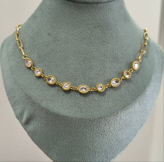 Antitarnish Clear Charms Paperclip Necklace 18K Gold Plated