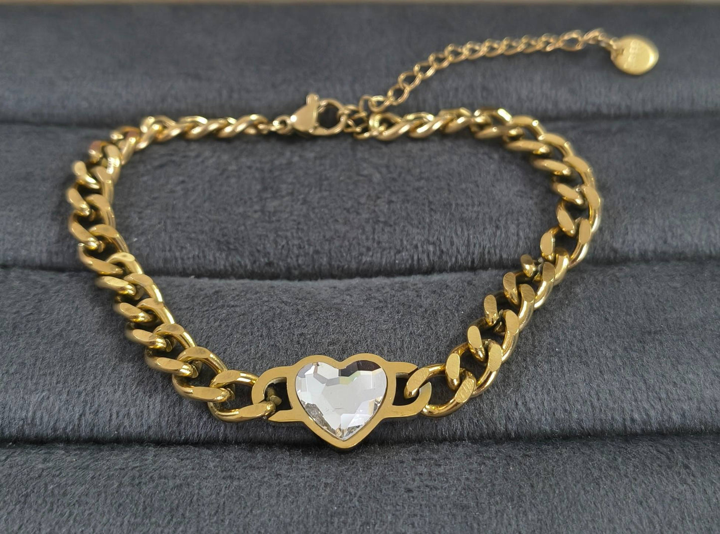 Antitarnish Cuban Chain Heart Bracelet 18K Gold Plated