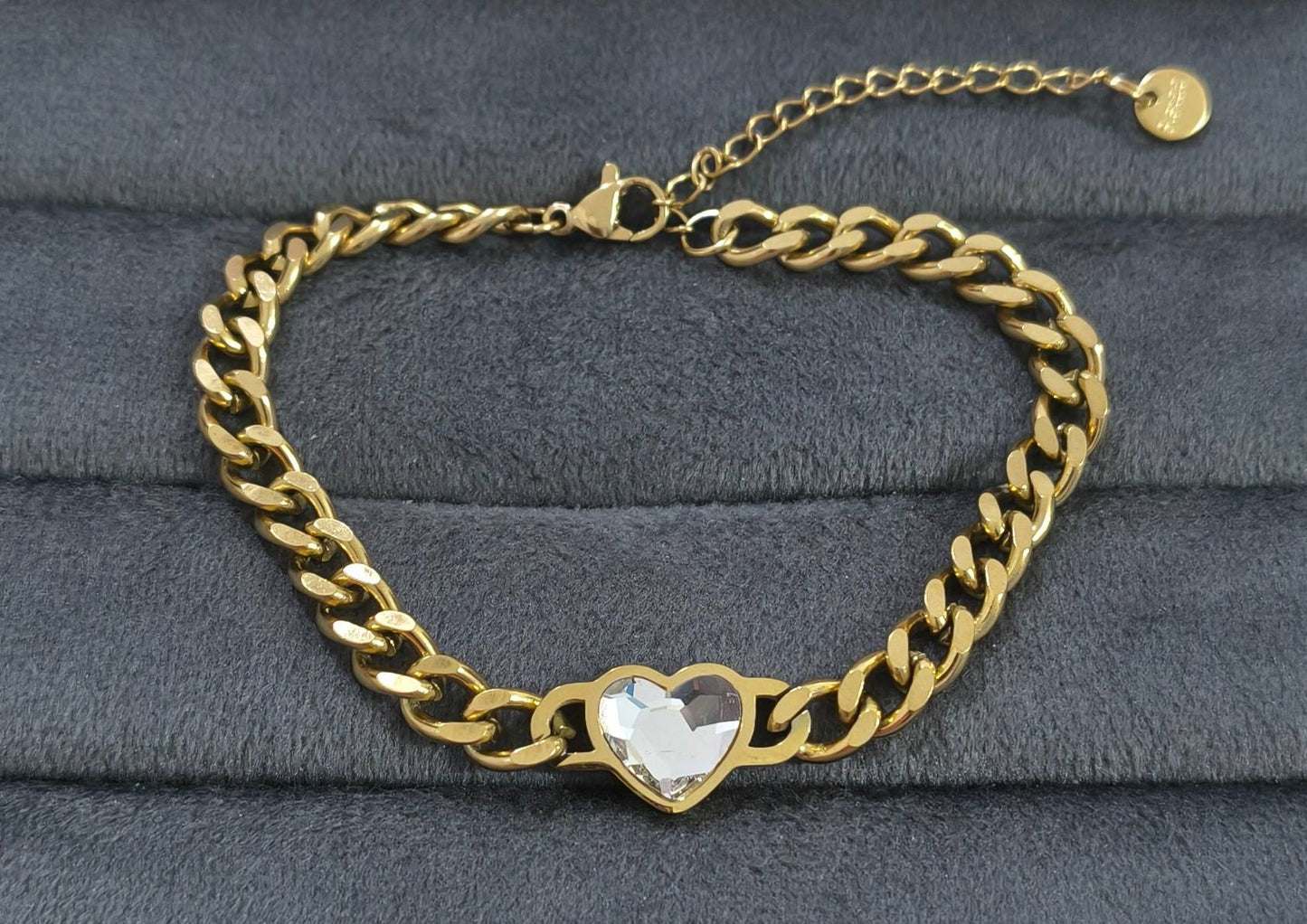 Antitarnish Cuban Chain Heart Bracelet 18K Gold Plated