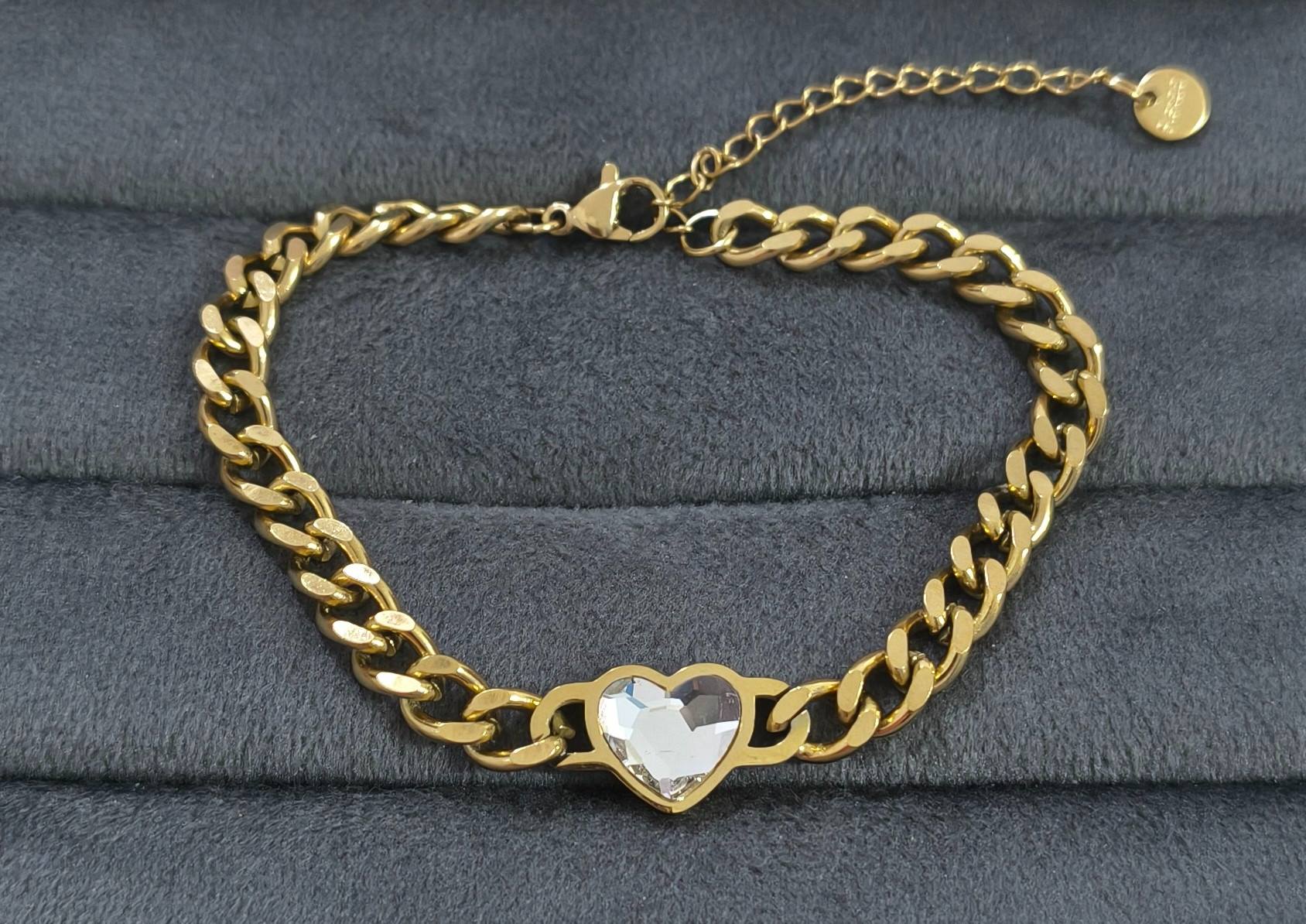 Antitarnish Cuban Chain Heart Bracelet 18K Gold Plated