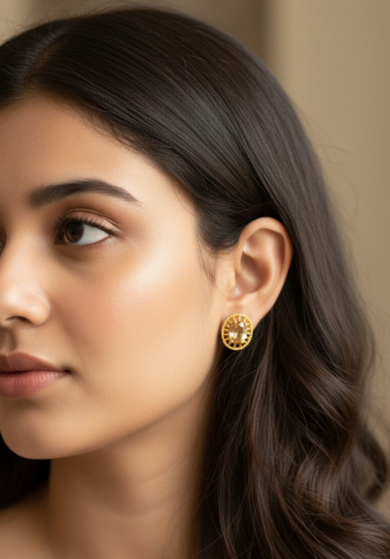 Antitarnish Cute Oval Zircon Studs Rosegold Earrings
