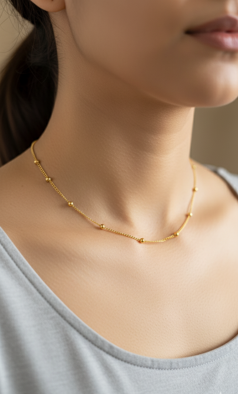 Antitarnish Dainty Beaded Chain Necklace 18K Gold Plated