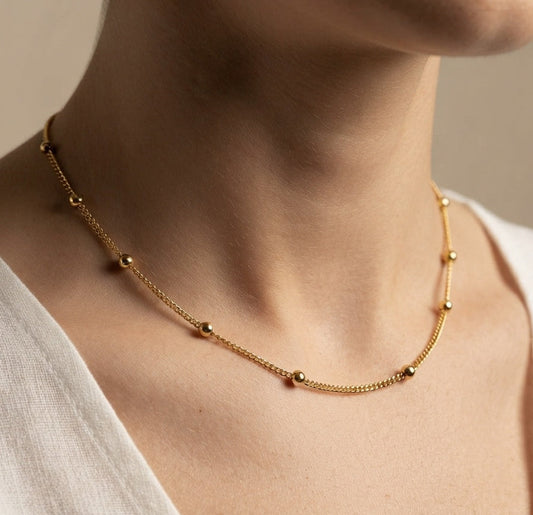 Antitarnish Dainty Beaded Chain Necklace 18K Gold Plated