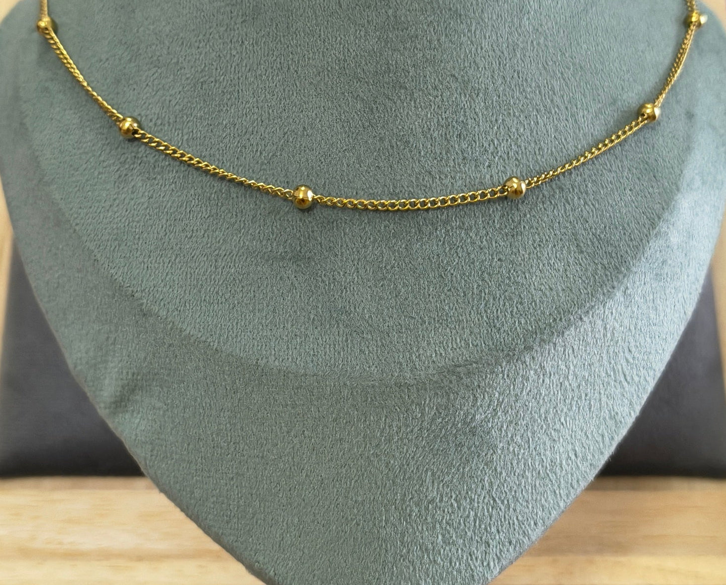 Antitarnish Dainty Beaded Chain Necklace 18K Gold Plated