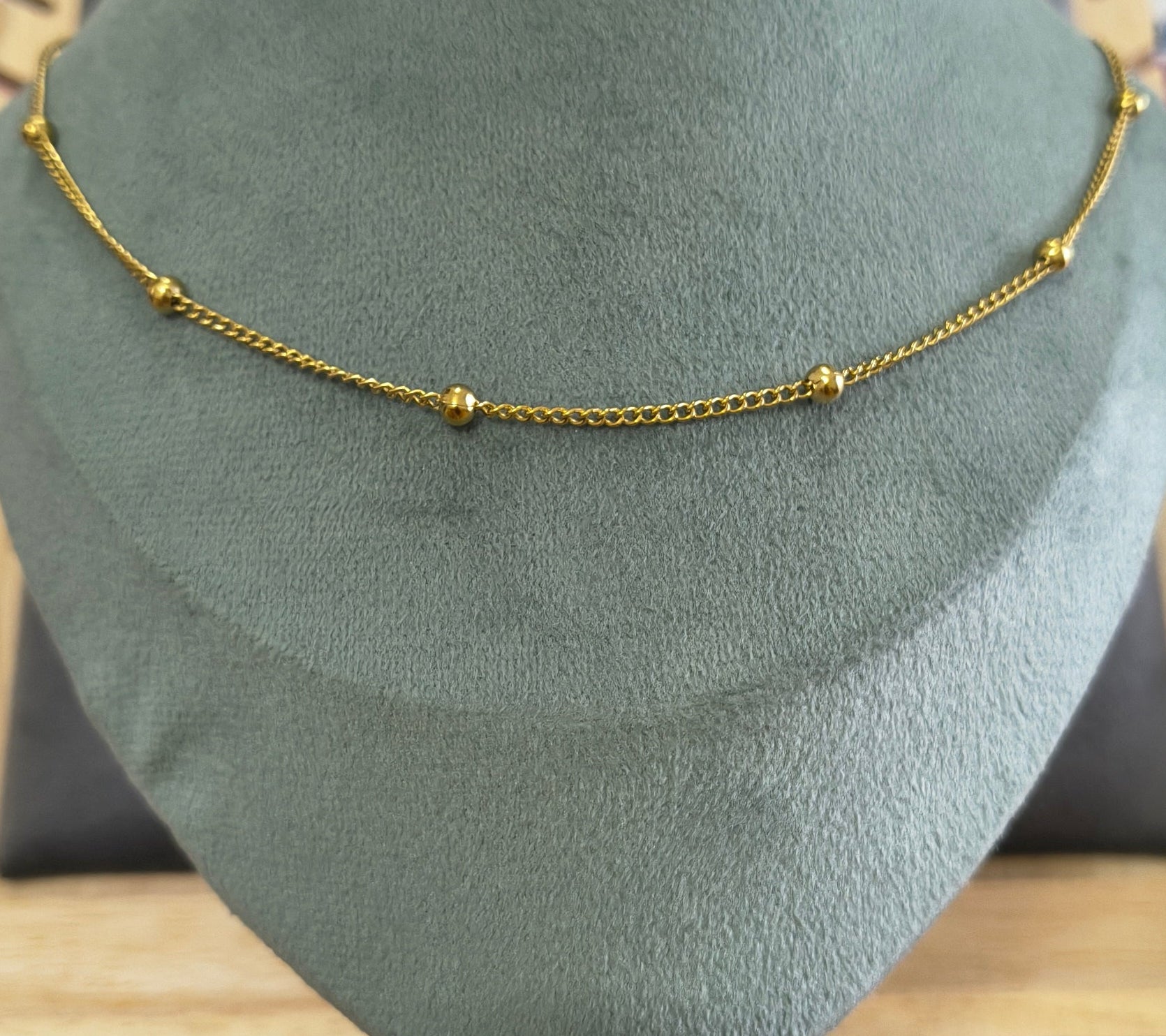 Antitarnish Dainty Beaded Chain Necklace 18K Gold Plated