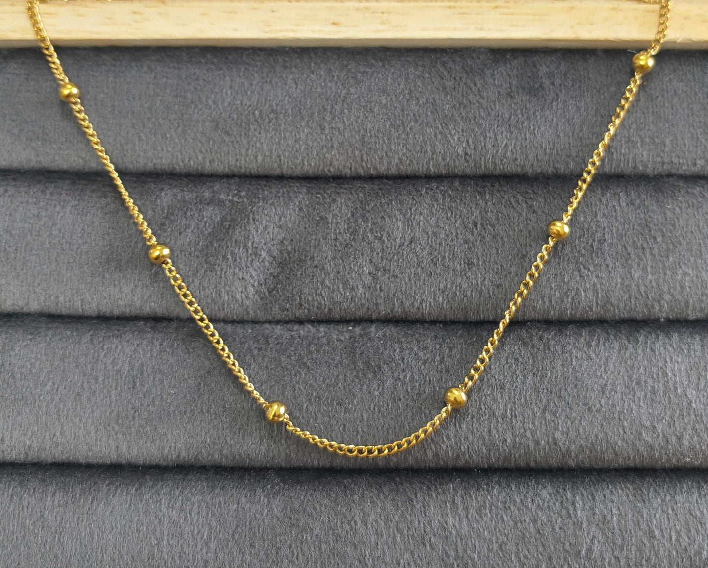 Antitarnish Dainty Beaded Chain Necklace 18K Gold Plated