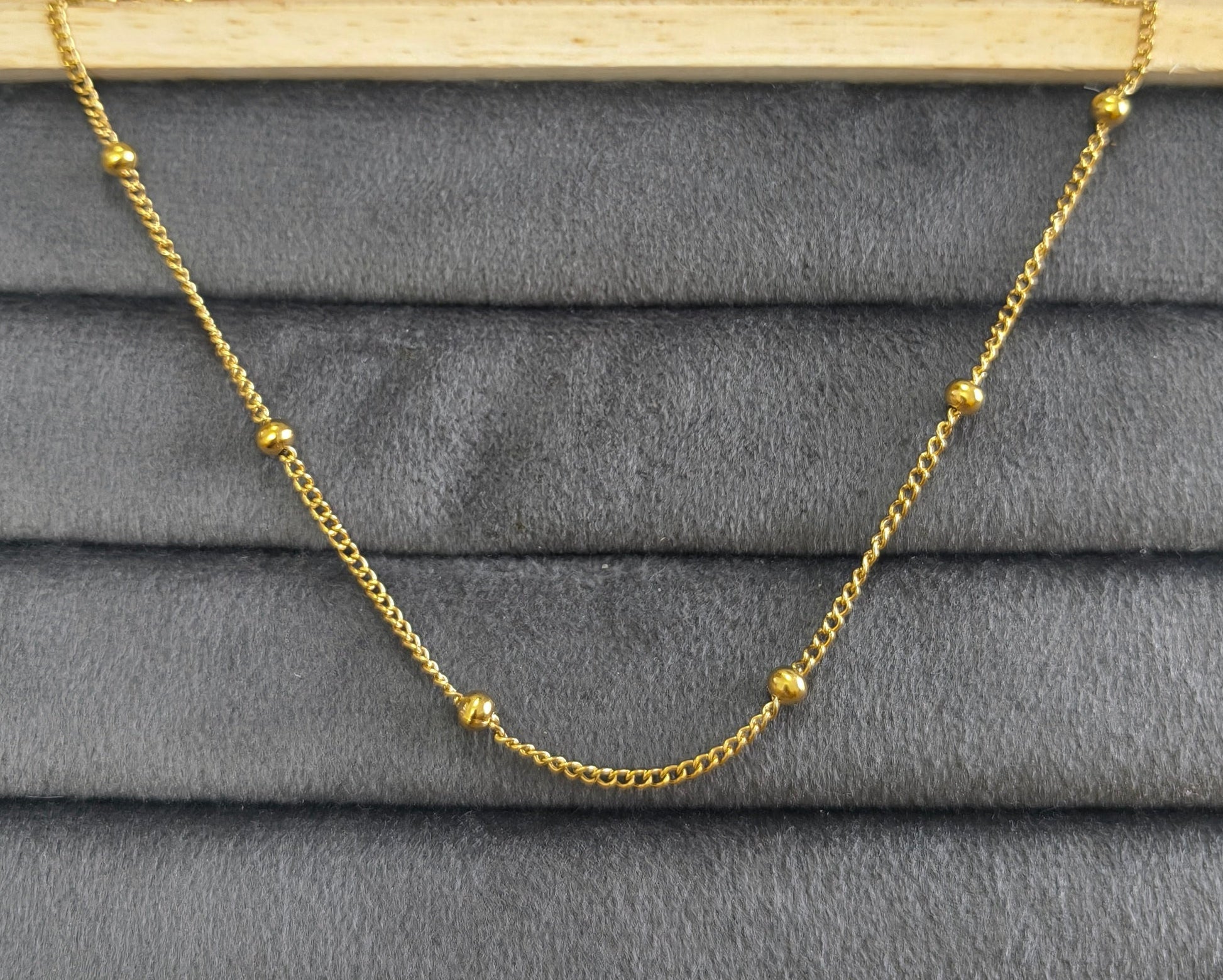 Antitarnish Dainty Beaded Chain Necklace 18K Gold Plated