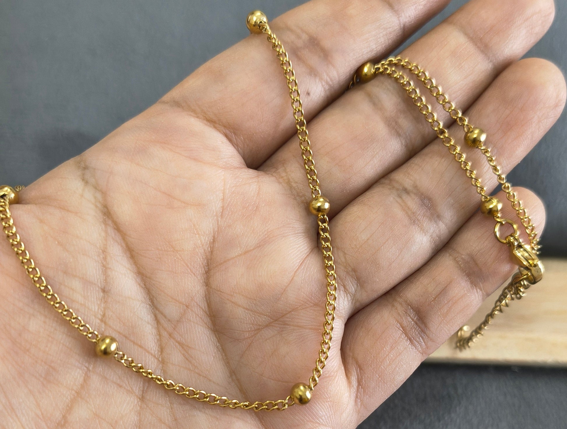 Antitarnish Dainty Beaded Chain Necklace 18K Gold Plated