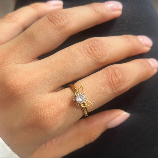 Antitarnish Dainty Butterfly Solitaire Ring 18K Gold Plated