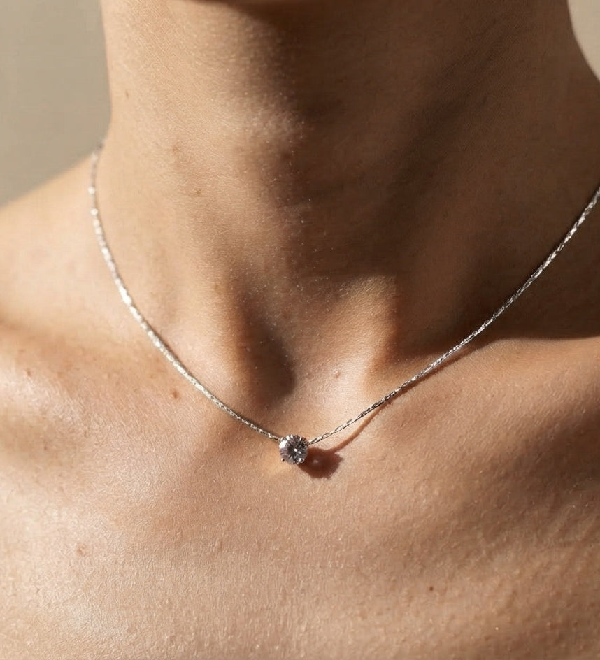 Antitarnish Dainty Solitaire Diamond Necklace 18K Gold Plated