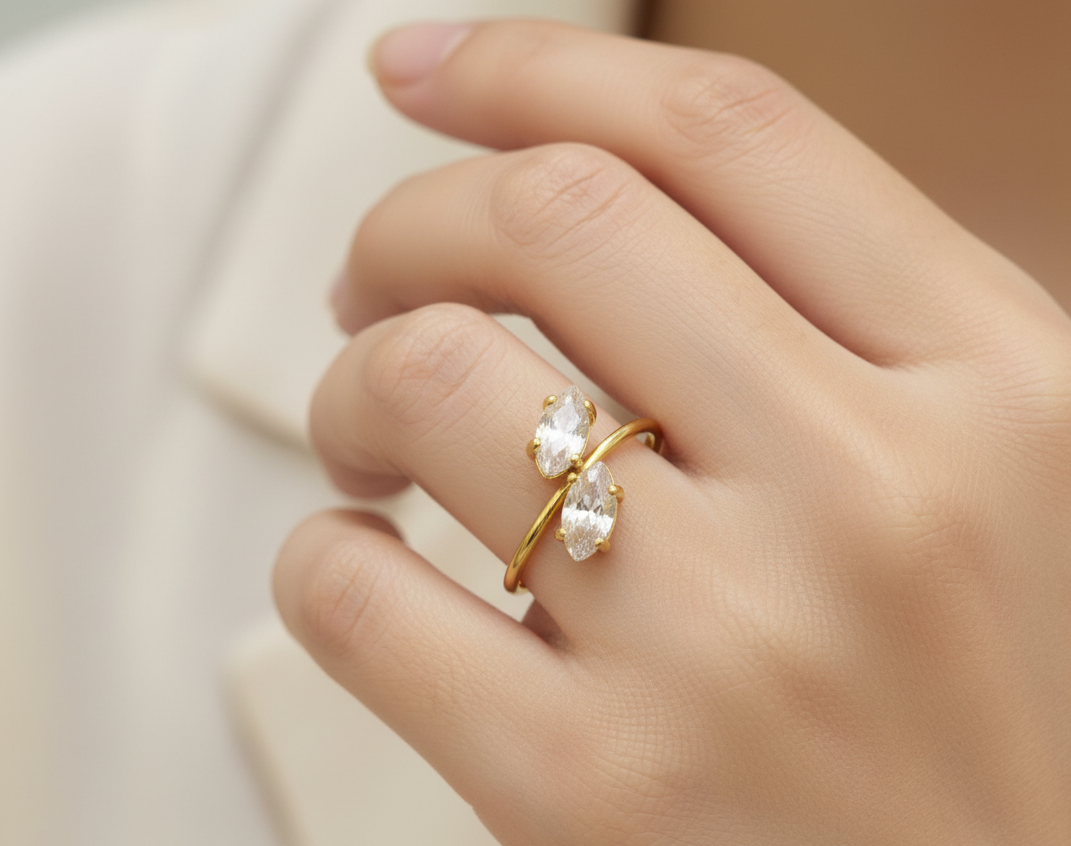 Antitarnish Dainty Solitaire Ring 18K Gold Plated