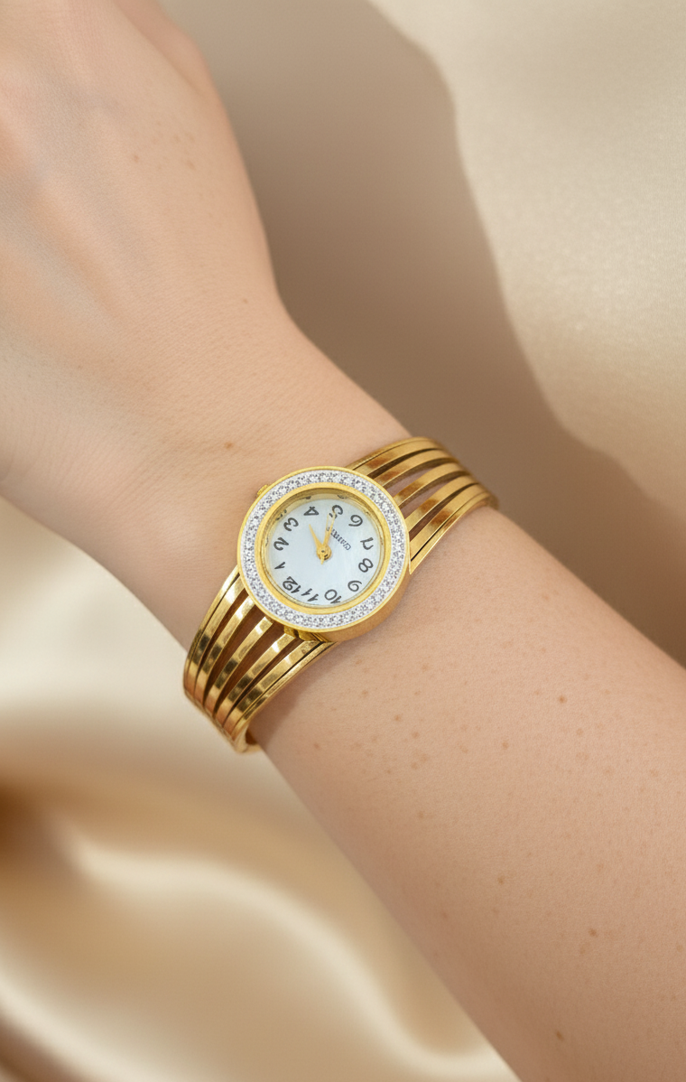 Antitarnish Dazzling Bracelet Wrist Watch 18K Gold Plated