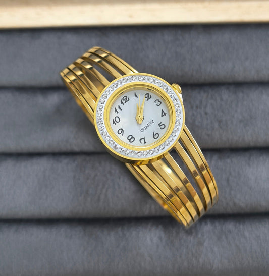 Antitarnish Dazzling Bracelet Wrist Watch 18K Gold Plated