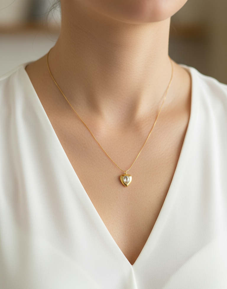 Antitarnish Delicate Heart Pendant Necklace 18K Gold Plated