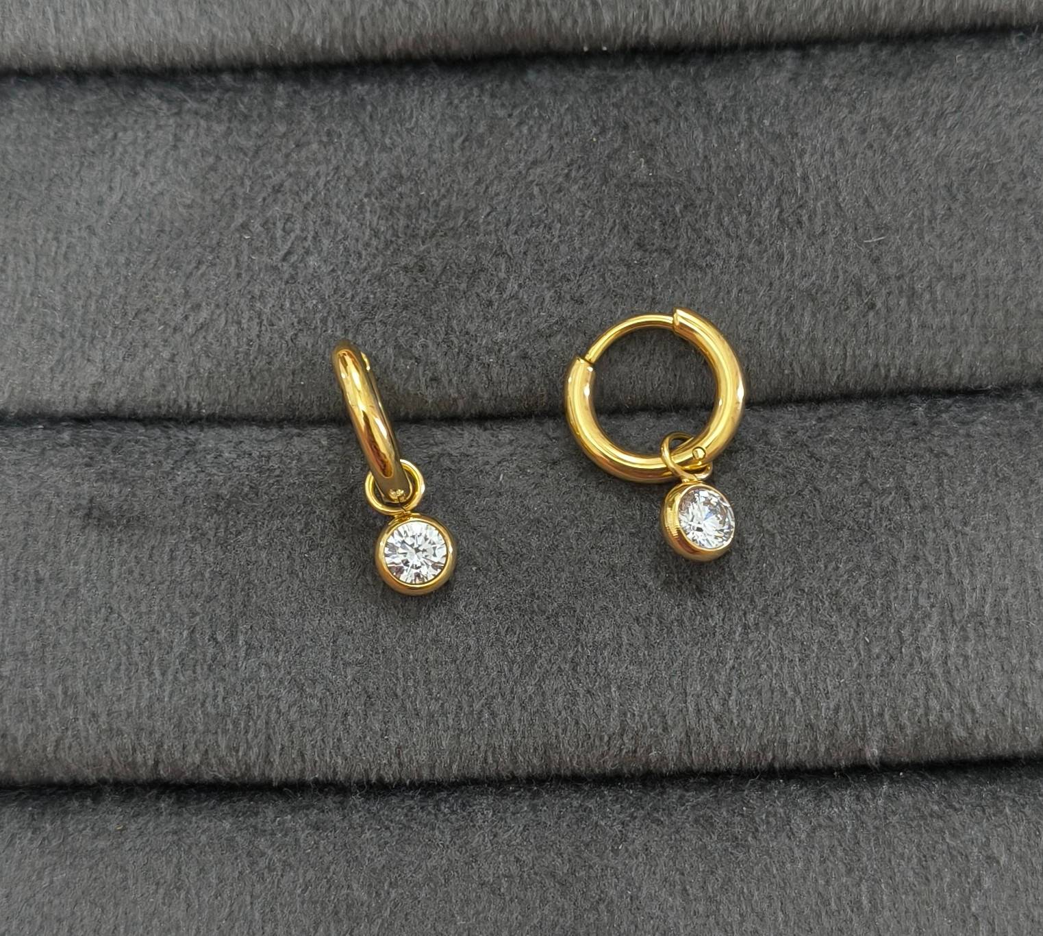 Antitarnish Diamond Drop Gold Earrings 18K Gold Plated