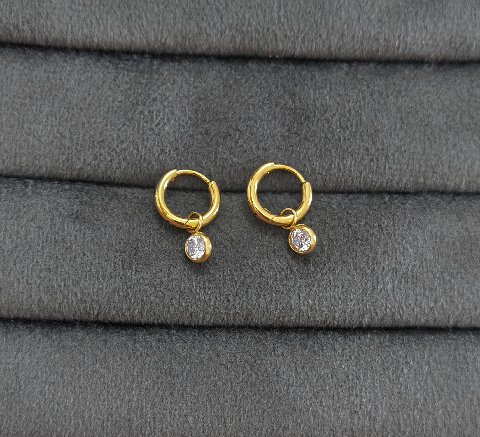 Antitarnish Diamond Drop Gold Earrings 18K Gold Plated