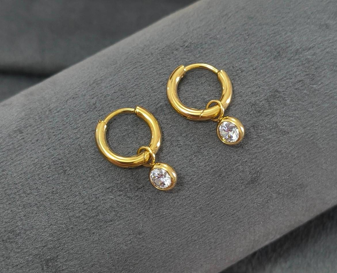 Antitarnish Diamond Drop Gold Earrings 18K Gold Plated