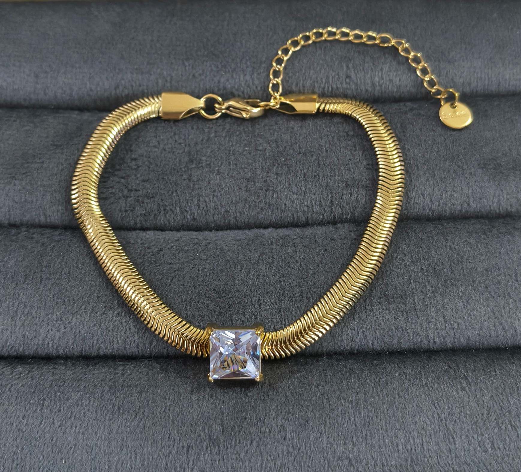 Antitarnish Diamond Snake Chain Bracelet 18K Gold Plated