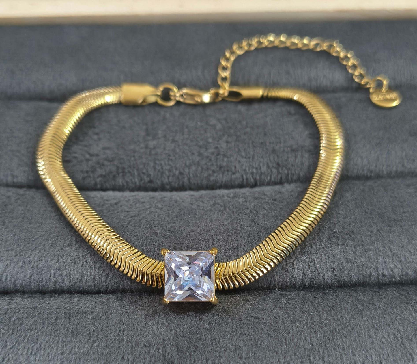 Antitarnish Diamond Snake Chain Bracelet 18K Gold Plated